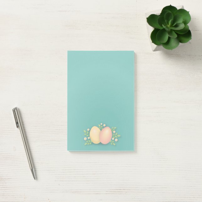 Påskägg mellan blommor och löv färgat post-it block (Kontor)