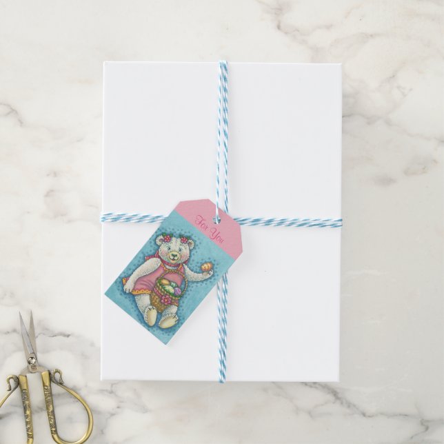 PÅSKÄGG NALLE GIFT MÄRKRES SET ROSA PRESENTETIKETT (Med Snöre)