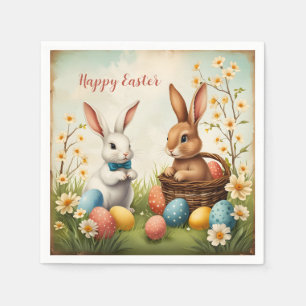 Påskägg och blommor i färgade Bunnies Pappersservett