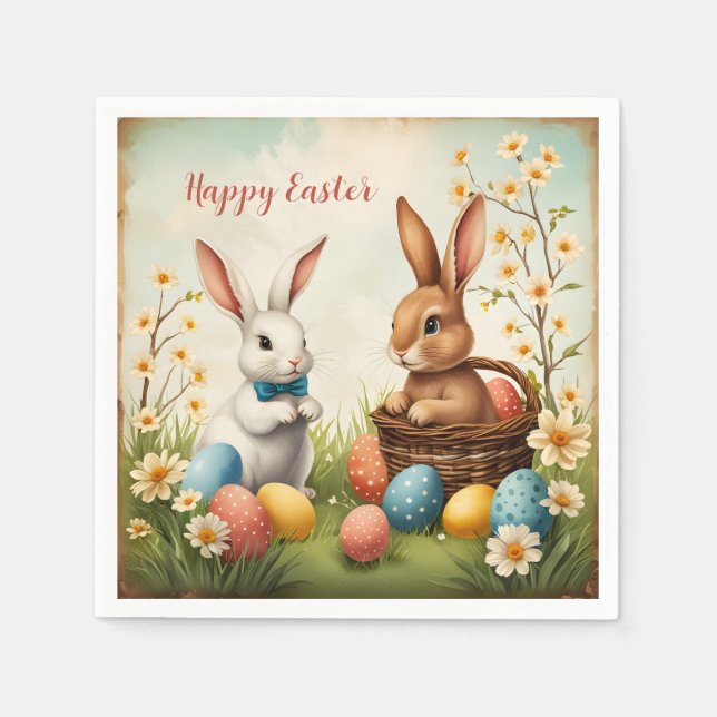 Påskägg och blommor i färgade Bunnies Pappersservett (Framsidan)