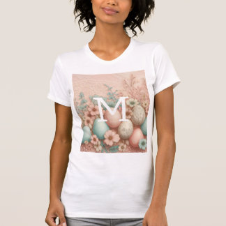 Påskägg och blommor i Monogram snöre rosa blommig T Shirt