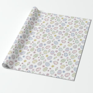 Påskägg och blommor i pastella färger presentpapper