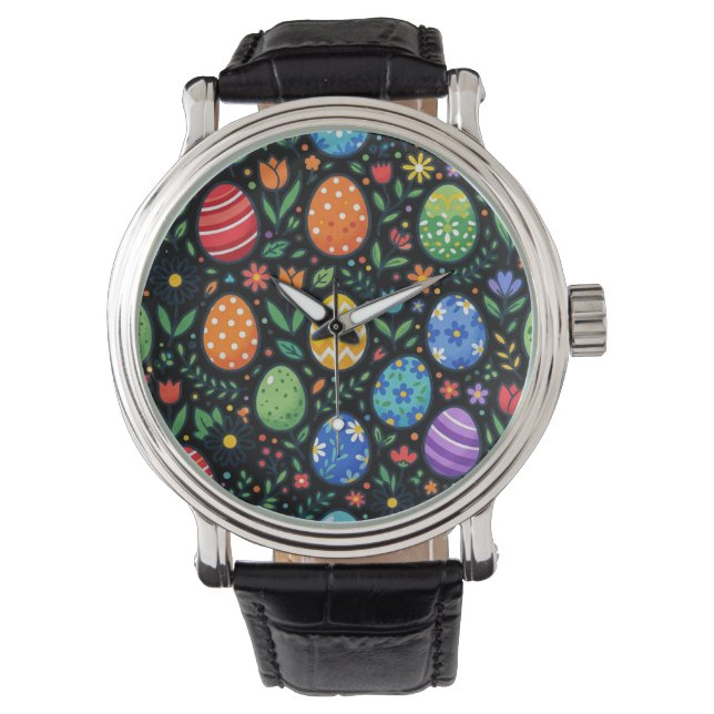Påskägg och blommor i regnbågens färger armbandsur (Framsida)