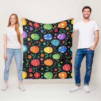 Påskägg och blommor i regnbågens färger fleecefilt