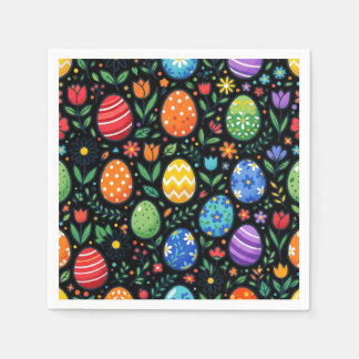 Påskägg och blommor i regnbågens färger pappersservett