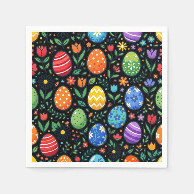 Påskägg och blommor i regnbågens färger pappersservett (Framsidan)
