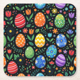 Påskägg och blommor i regnbågsfärger underlägg papper kvadrat