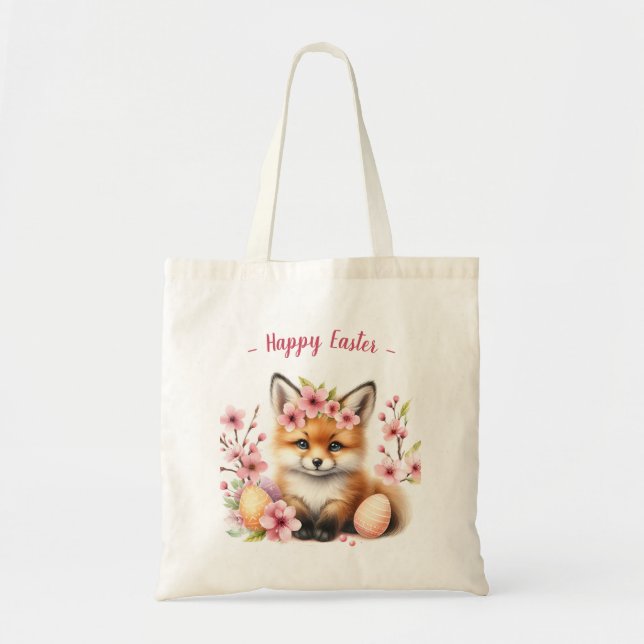 Påskägg och blommor i vattenfärg Baby Fox - Tygkasse (Framsidan)