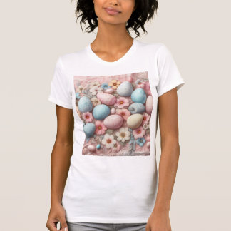 Påskägg och blommor vid rosa av pastel blommigt sn t shirt