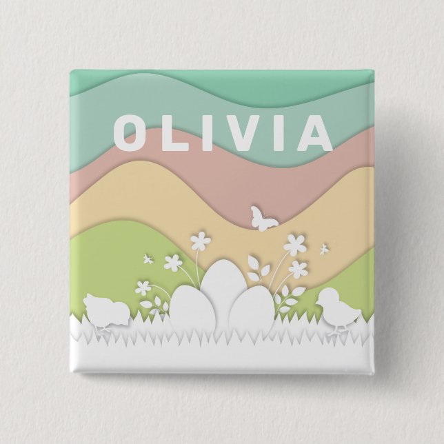 Påskägg och chickar av vår-pastelltyp knapp (Framsida)