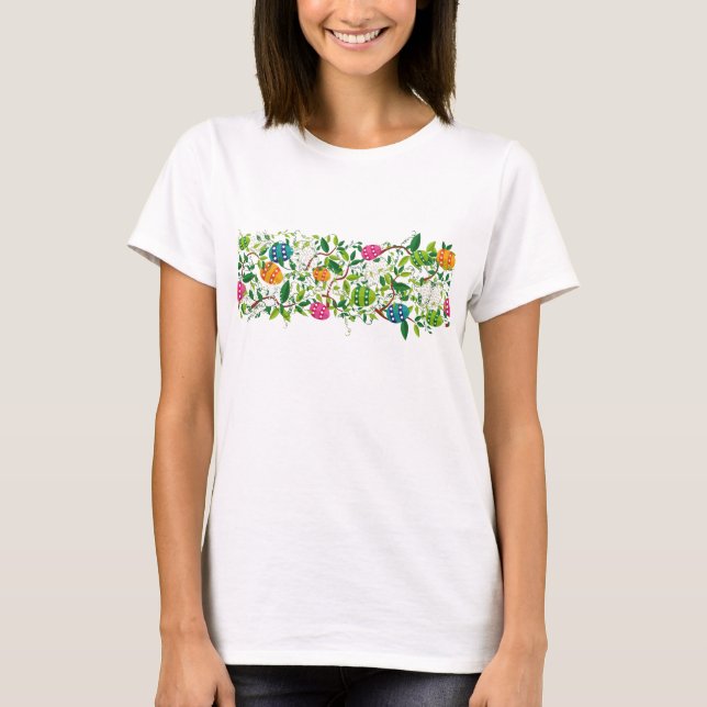 Påskägg och Vår blommor Rand T Shirt (Framsida)