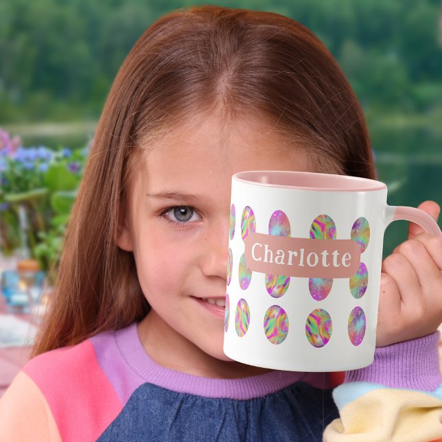 Påskägg personlig Namn Rosa Mugg (Personalized Easter egg hunt spring brunch pink mug)