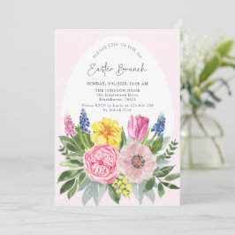 Påskägg, Rosa, Blommigt Brunch-inbjudan Inbjudningar