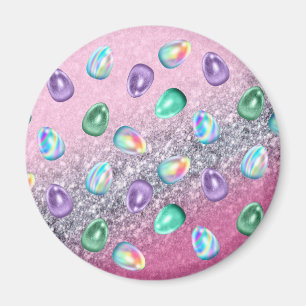påskägg Rosa Lila Tie Dye Glitter Glam Magnet