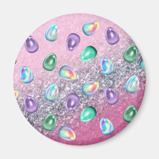 Påskägg Rosa Lila Tie Dye Glitter Glam Magnet (Framsidan)