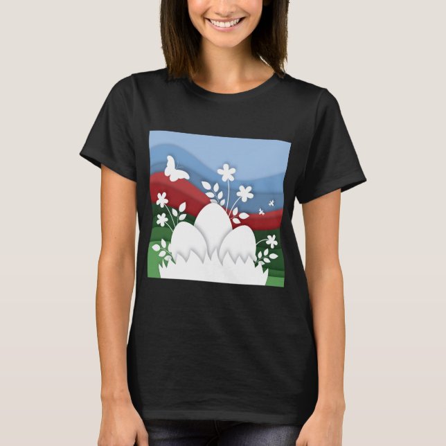 Påskägg som bedriver jakt i vågigt vår t shirt (Framsida)