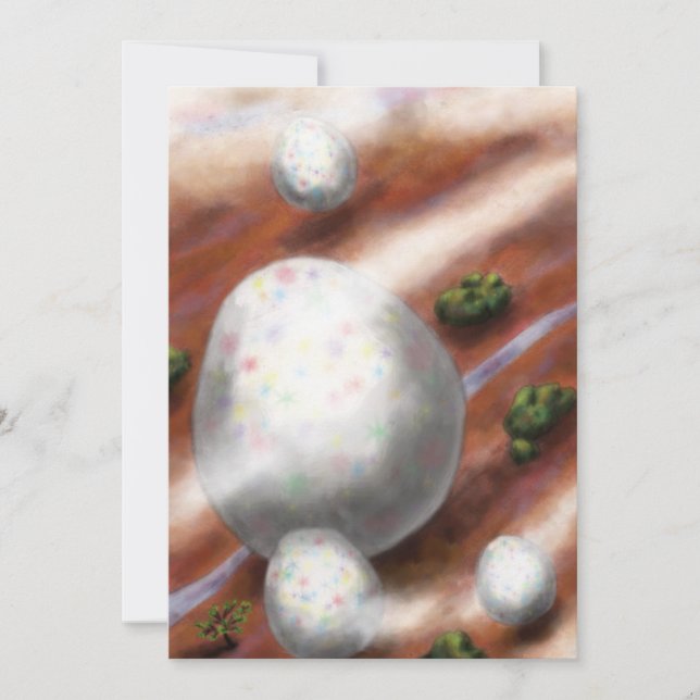 påskägg som flyter ovanför landskapet och floden julkort (Framsida)