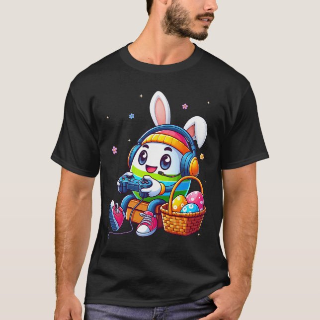 Påskägg som spelar videospel för spelargutar män T Shirt (Framsida)
