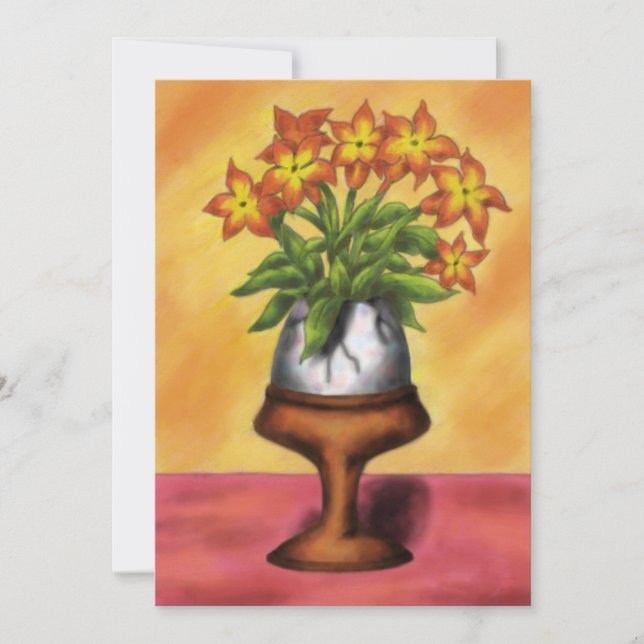 påskägg som vas med blommor i bord julkort (Framsida)