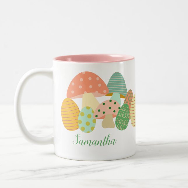 Påskägg Svamp och Anpassat Namn Två-Tonad Mugg (Vänster)