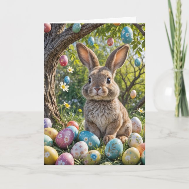 Påskägg Träd med Bunny Helgkort (Framsida)