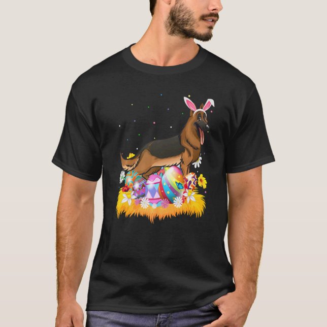 Påskägg Tyska shepherd Hund Påsk Söndag T Shirt (Framsida)