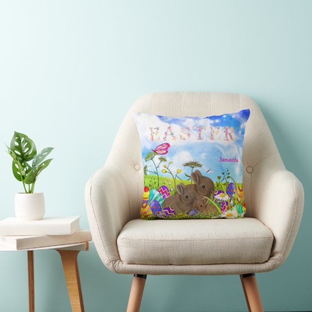 Påskägg vår daisies kaninfamilj  kudde (Stol)