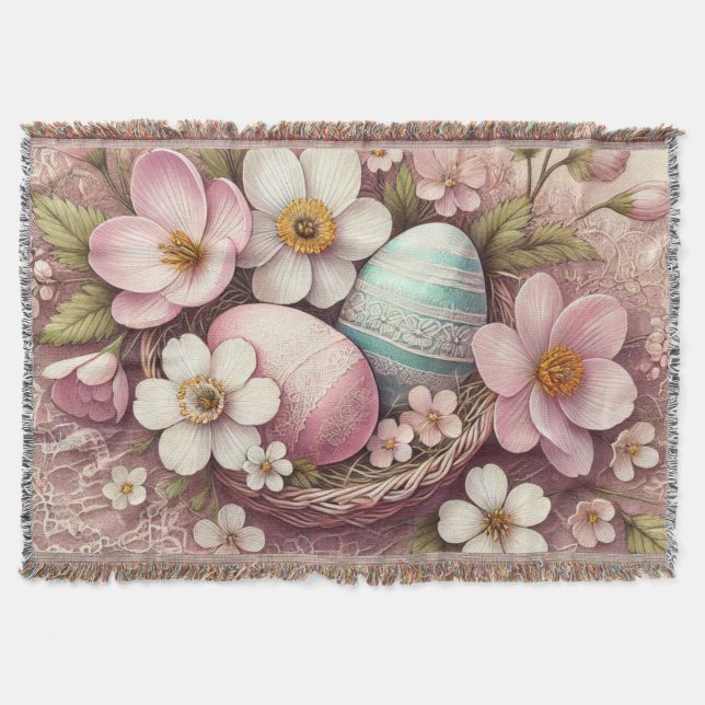 Påskägg vid Monogram snöre rosa blommigt i basket Filt (Framsidan)