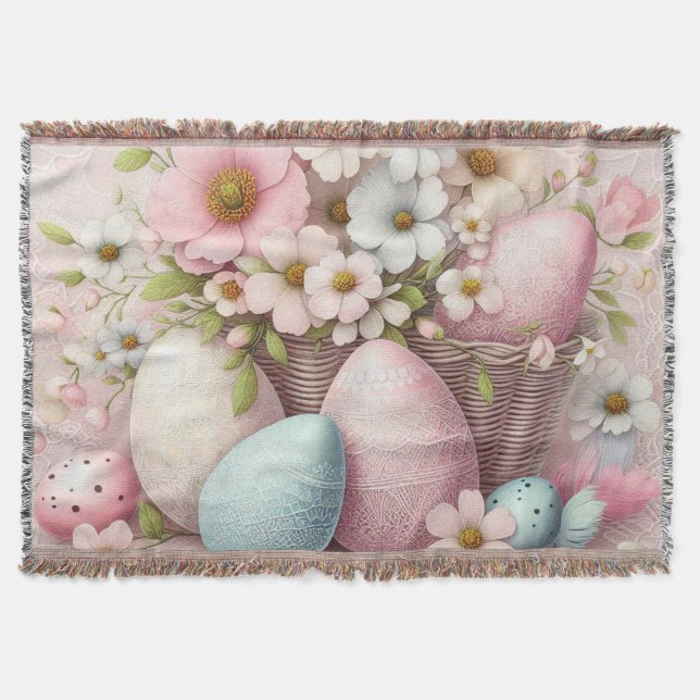 Påskägg vid Monogram snöre rosa blommigt i basket Filt (Framsidan)