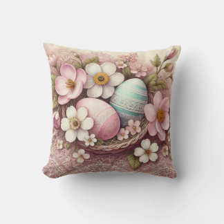 Påskägg vid Monogram snöre rosa blommigt i basket Kudde