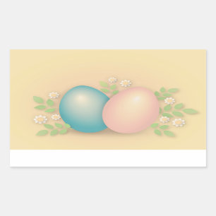 Påskäggen Blå och rosa och vår blommor Rektangulärt Klistermärke