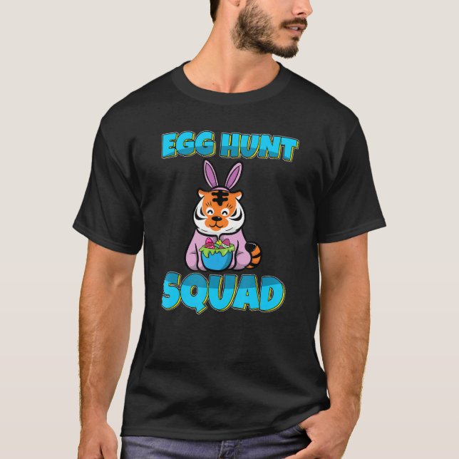 Påskäggen Egg Hunt Squad Cute Tiger Hunting T Shirt (Framsida)
