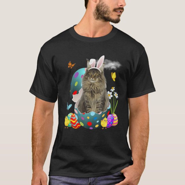 Påskäggen Maine Coon Bunny Cat Gifts Cat Pappa Cat T Shirt (Framsida)
