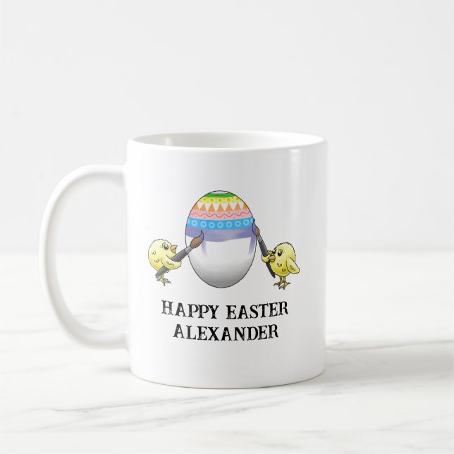 Påskägget är målat av hönsen kaffemugg (Vänster)