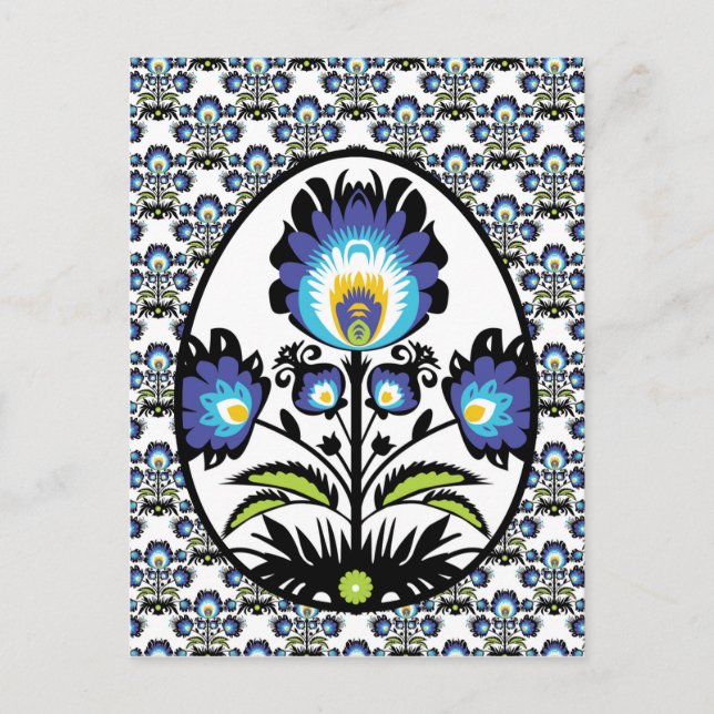 🐤 Påskägget 🐤 BeVacker Folklore Blue Pysanka Vykort (Framsida)