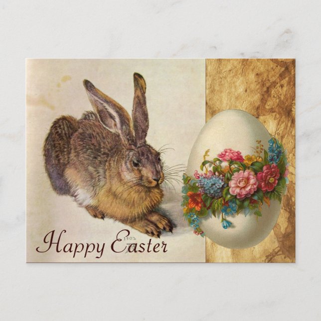 PÅSKÄGGET BINIT (Young Hare) MED BLOMMAR Helg Vykort (Framsida)