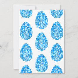 Påskägget Blå Blommigt, Linocut Inbjudningar