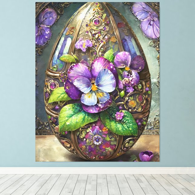 Påskägget Blodda Fågelfots bryter mot vilda blommo Canvastryck (Insitu (trägolv))