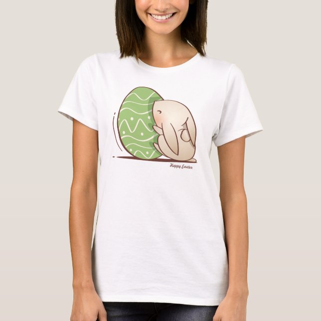 Påskägget Cute Bunny som pressar Grönt T Shirt (Framsida)