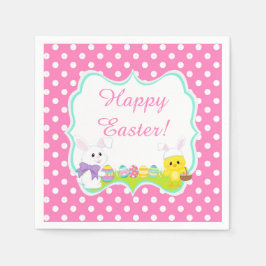 Påskägget Cute Påskhare och Chick Hunt Pappersservett