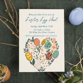 Påskägget Hunt för hjärtformade ägg och blommor Inbjudningar