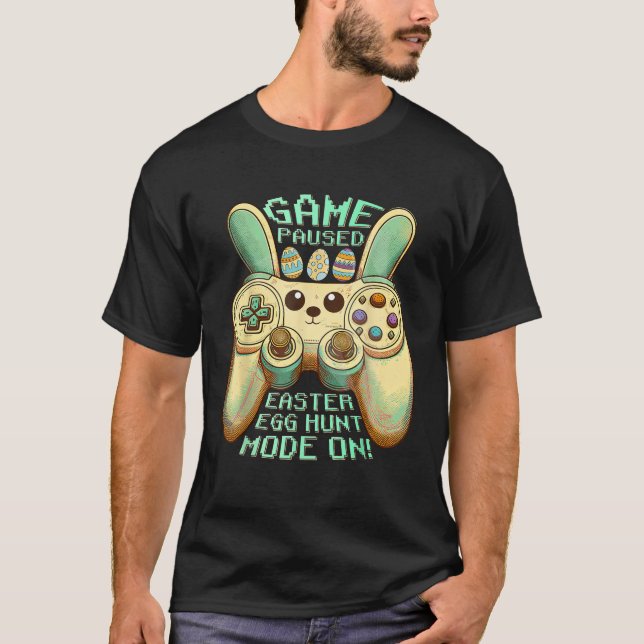 Påskägget Hunt Gamer-spel Pausat ägghunt-läge på T Shirt (Framsida)