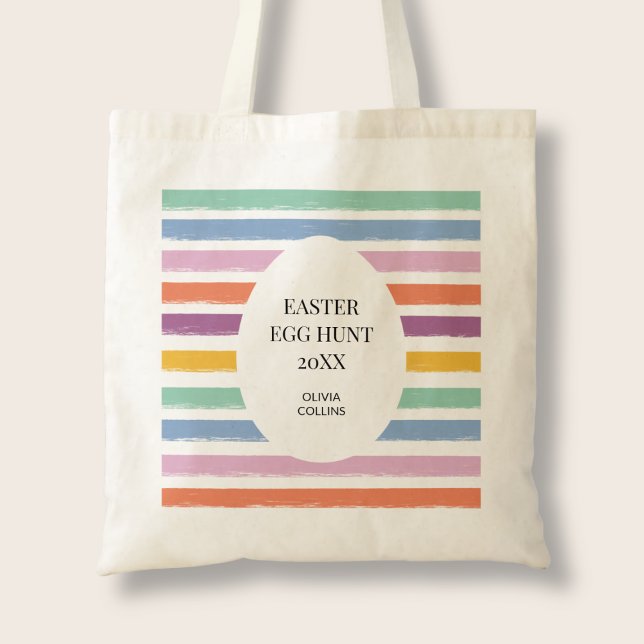 Påskägget Hunt Party, färgat, modiskt barn Tygkasse (Colorful Striped Modern Kids Easter Egg Hunt Party Tote Bag)