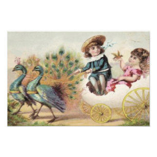 Påskägget Victorian Children Ostrich Fototryck