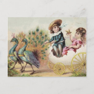 Påskägget Victorian Children Ostrich Helg Vykort