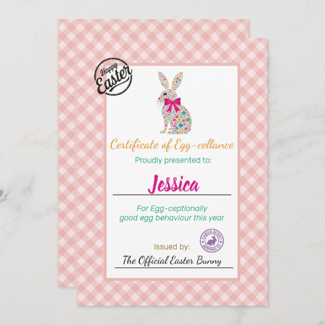 Påskäggets källcertifikat för Personlig av barn Inbjudningar (Fram/baksida)