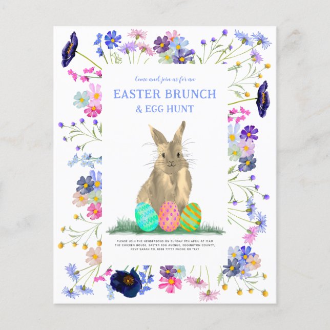 Påskäggjakt Brunch Kanin Blommig Budget Flygblad (Framsidan)