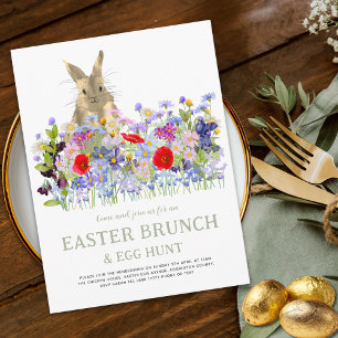 Påskäggjakt Brunch Kanin Blommig Salvia Grön Inbjudningar