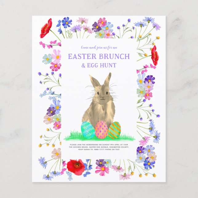 Påskäggjakt Vårbrunch Kanin Blommig Budget Flygblad (Framsidan)