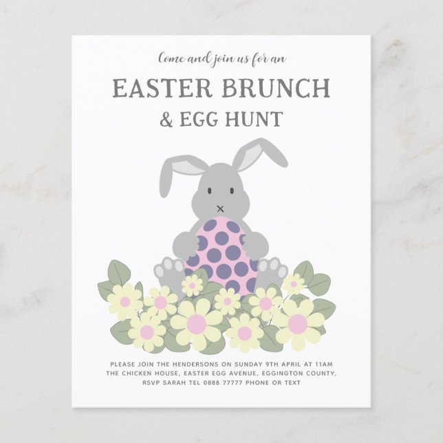 Påskäggjakt Vårbrunch Kanin Blommig Budget Flygblad (Framsidan)